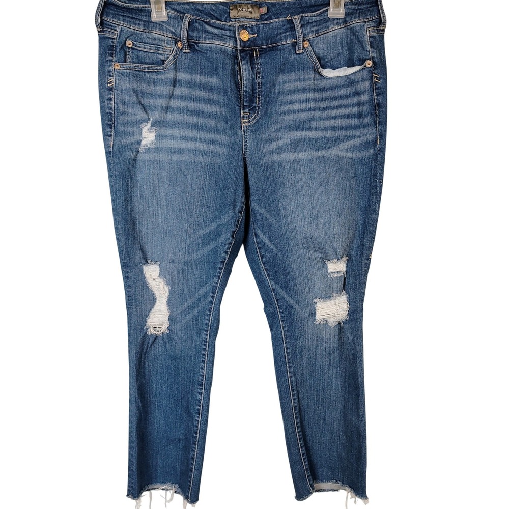 Torrid Feel The Fit Distressed Skinny Jeans Medium Wash Frayed Hem 18R